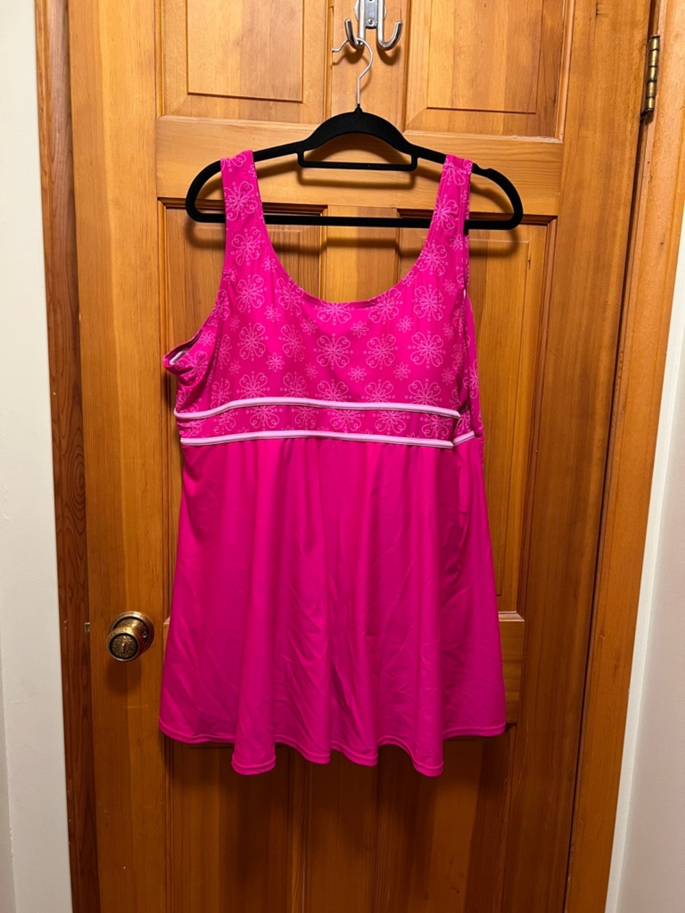 Blair Hot Pink Floral-Print Swimdress with White Band